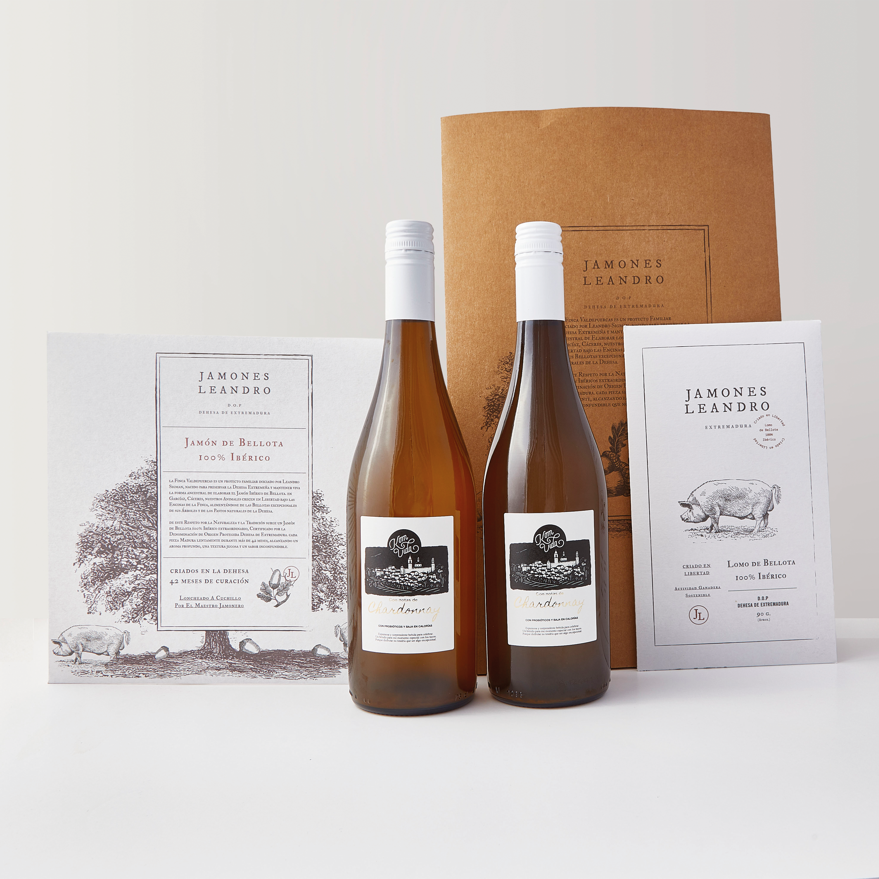 PACK KOMVIDA CHARDONNAY 2 x 750 ml + LOMO Y JAMÓN IBÉRICO